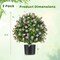 Costway 2 Pack Artificial Boxwood Topiary Ball Tree Faux Shrub Bushes with Flowers White/Purple